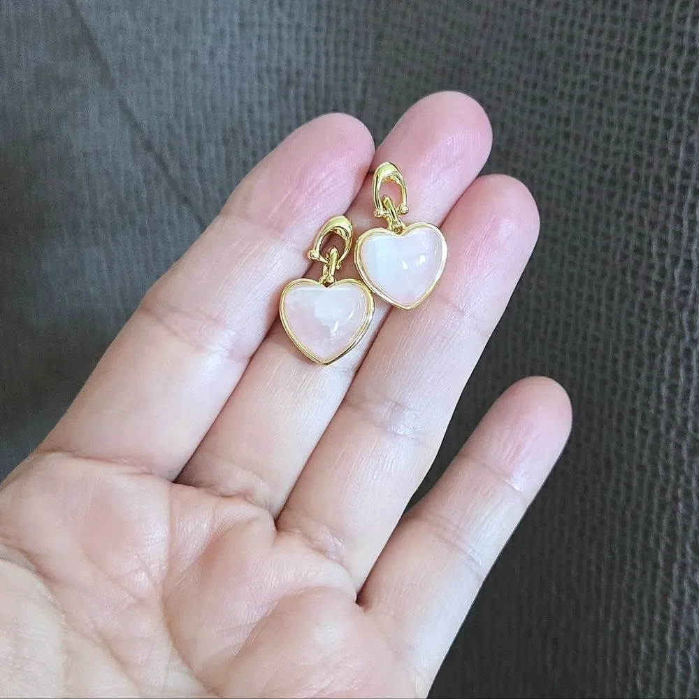 Coach Carved Rose🌹Quartz Heart💕 Drop Earrings
